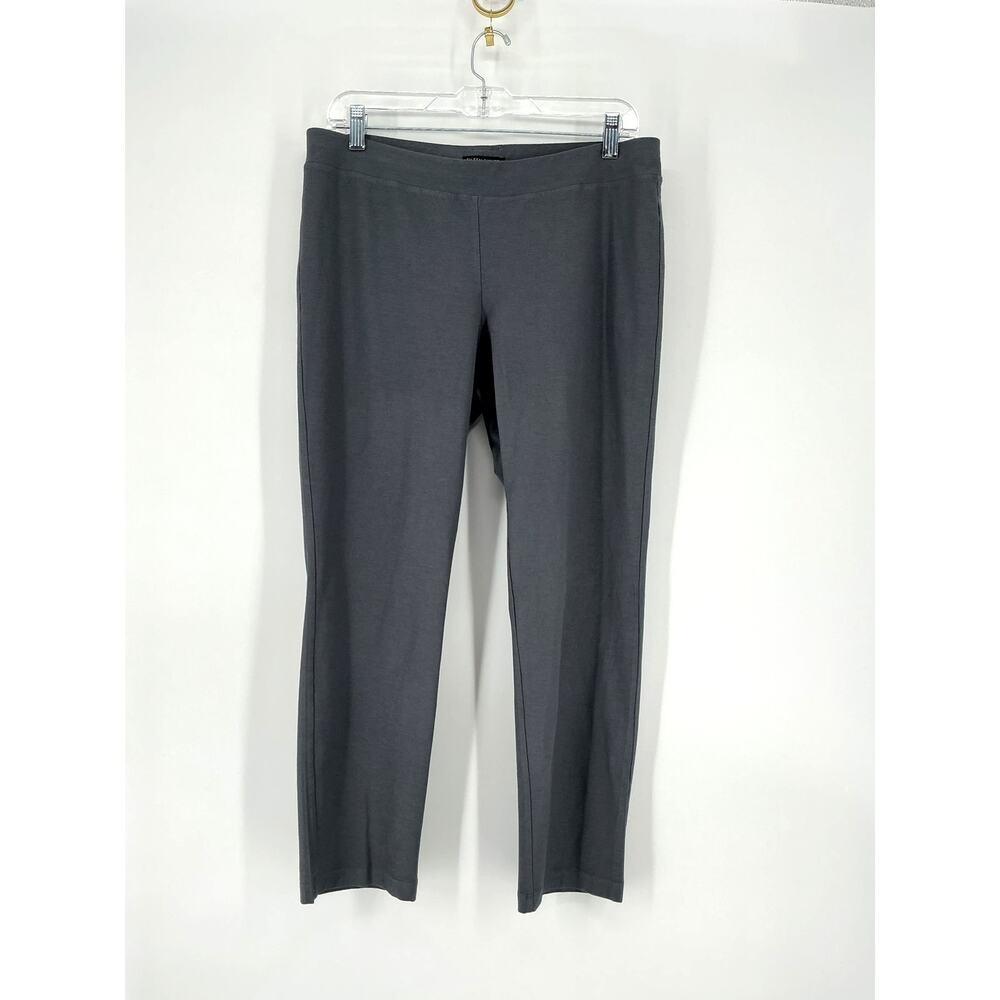 Eileen Fisher F16TK Gray Stretch Crepe Straight Pull On Pants M Minimalist